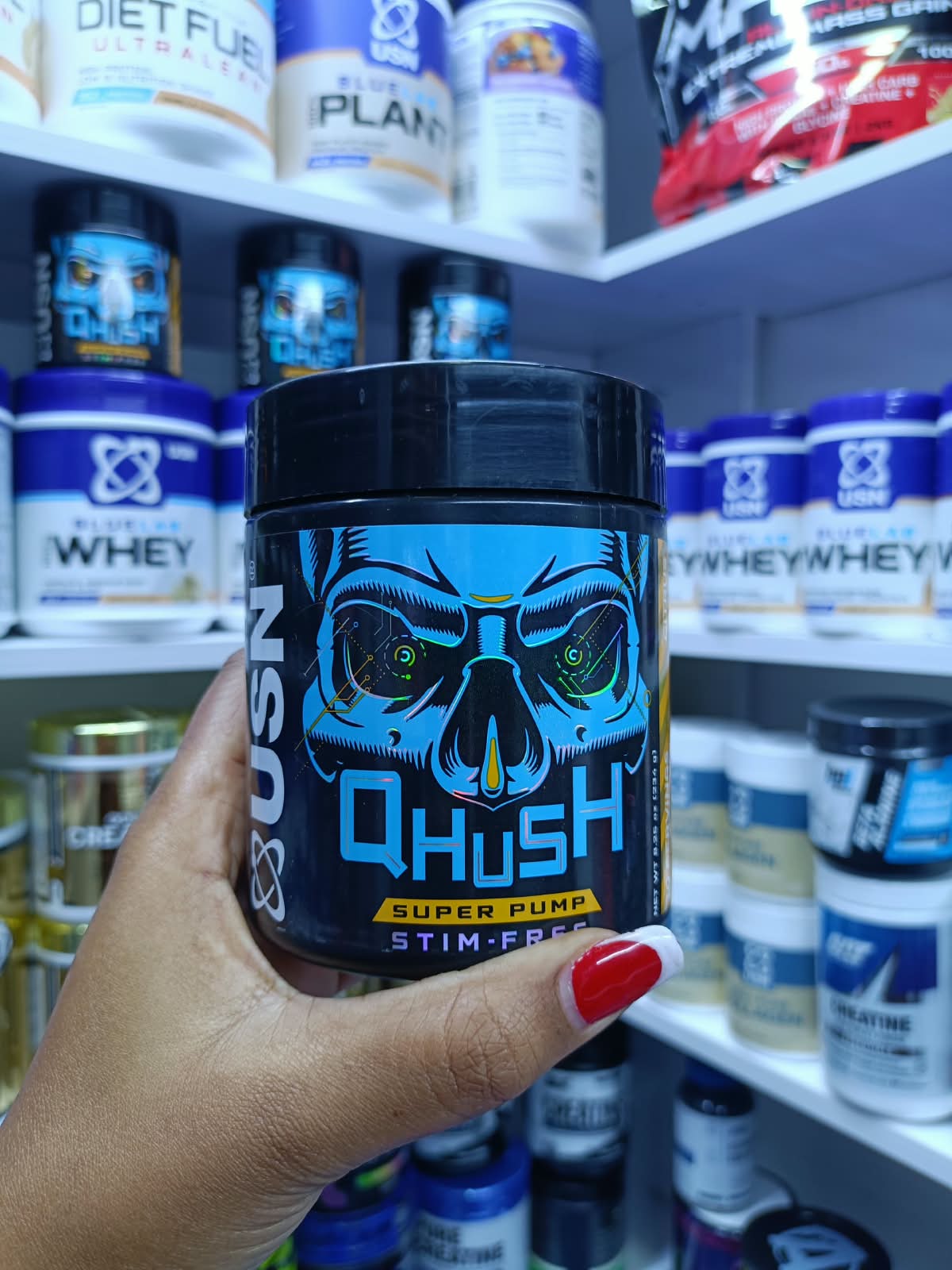 USN QHUSH Pre-Workout (20 serv) Blue Raspberry - Pre-Workout Booster,  Boosts muscle pumps, helps repair tissue, and increases strength without caffeine.