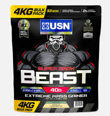 USN Super Grow Beast Extreme Mass Gainer, a high-calorie protein powder supplement designed for muscle building and weight gain 1KG