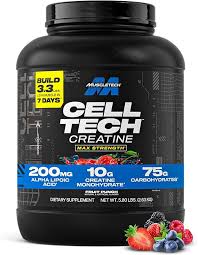 Muscletech Cell-Tech Creatine Powder 1.32kg Fruit Punch, 10g Creatine per Serving, 5g Aminos & 200mg ALA, Research-Backed Muscle Builder Dietary Supplement