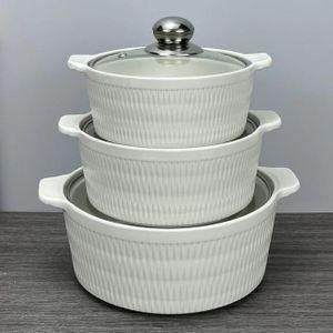 3-Piece Ceramic Casserole Hot Pot Set with Steamer Basket