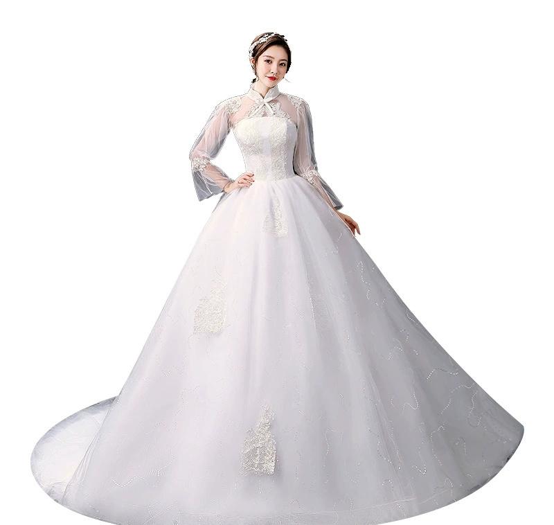Simple main light wedding dress new style bride one shoulder wedding dress simple large tail with floor-length palace slimming
