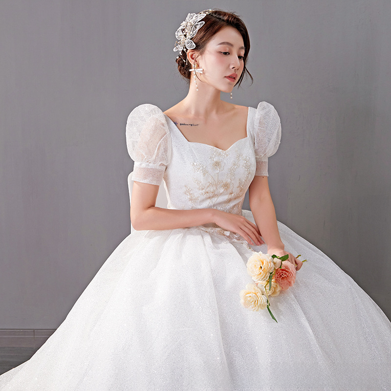 Wedding dress bride floor-length wedding dress new style simple retro one-shoulder slim plus size