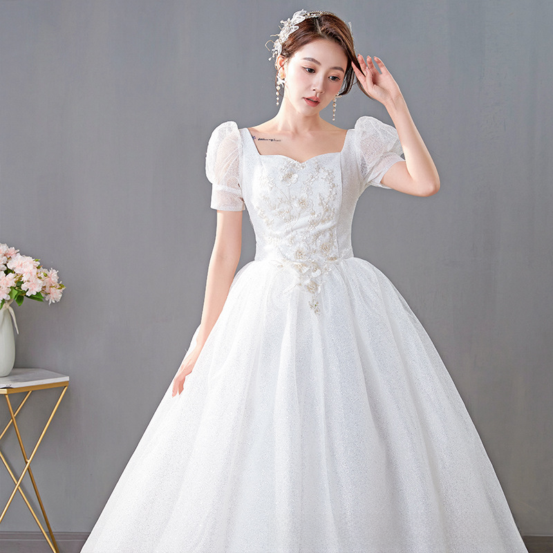 Wedding dress bride floor-length wedding dress new style simple retro one-shoulder slim plus size