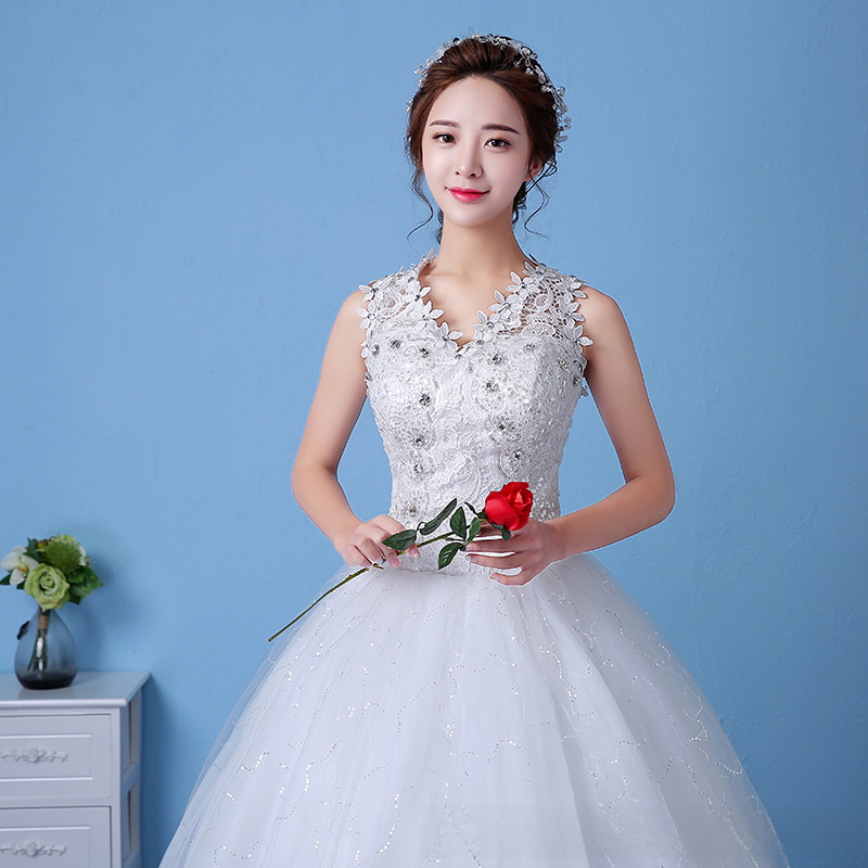 Wedding dress bride floor-length tutu skirt wedding dress slimming wedding dress one-shoulder v-neck new style