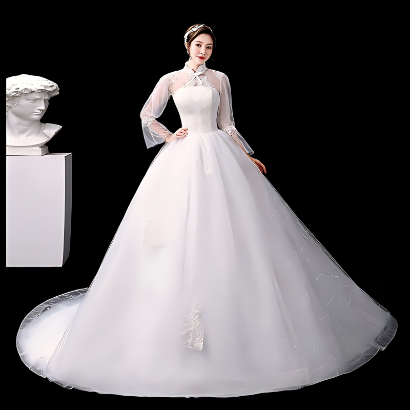 Simple main light wedding dress new style bride one shoulder wedding dress simple large tail with floor-length palace slimming