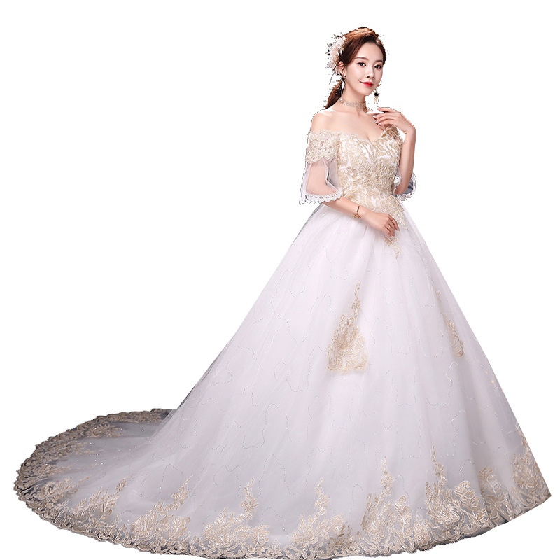 New style wedding dress, floor-length wedding dress with tail, slimming, large size, high waist, simple