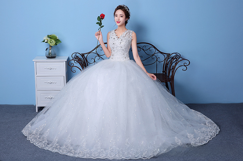 Wedding dress bride floor-length tutu skirt wedding dress slimming wedding dress one-shoulder v-neck new style