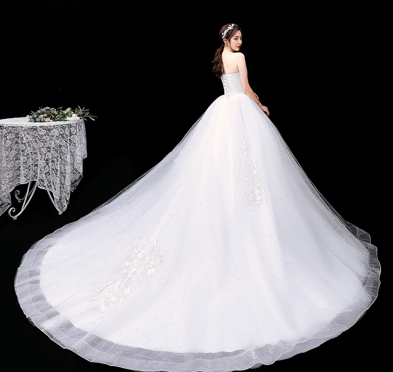 Tube top simple main wedding dress new style slimming big tail starry sky dreamy forest style bride plus size