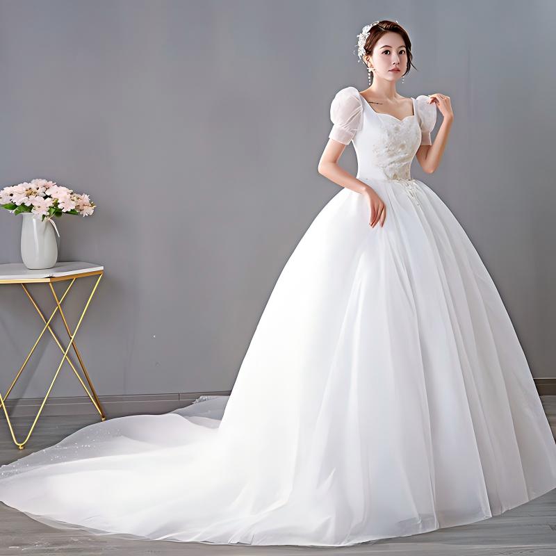 Wedding dress bride floor-length wedding dress new style simple retro one-shoulder slim plus size