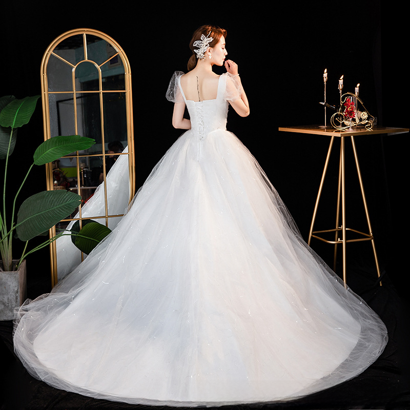 Starry sky simple one-shoulder main wedding dress new style temperament bride luxury palace style trailing summer