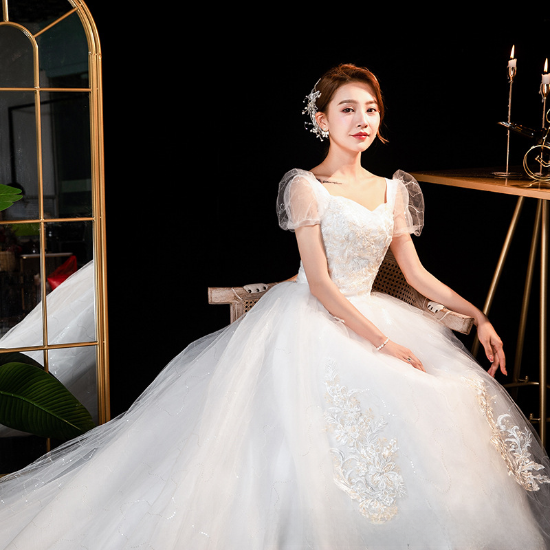 Starry sky simple one-shoulder main wedding dress new style temperament bride luxury palace style trailing summer