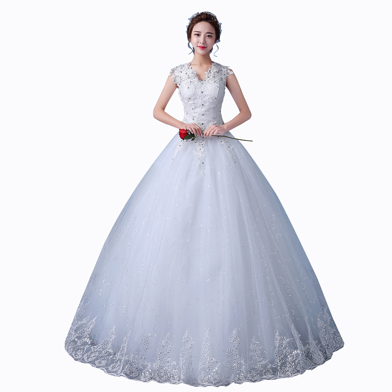 Wedding dress bride floor-length tutu skirt wedding dress slimming wedding dress one-shoulder v-neck new style