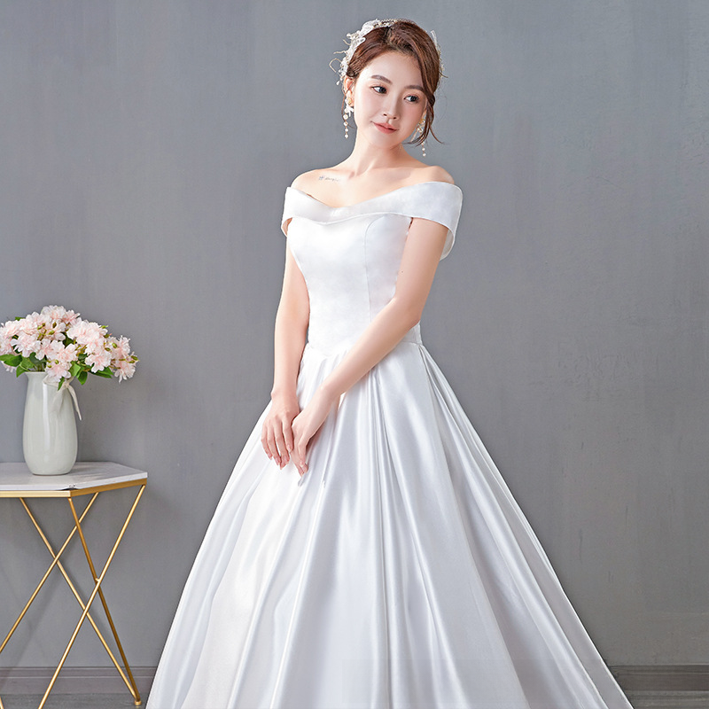 Main wedding dress, new style, floor-length one-shoulder, Mori-style super fairy dream wedding dress, new style, simple and slimming style