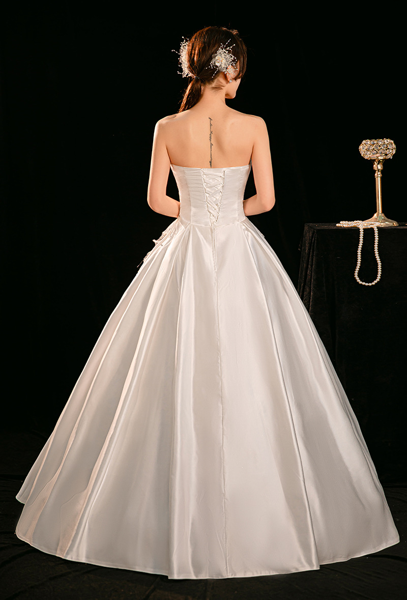Satin wedding dress new style small bride main gauze French retro tube top high-grade white outing gauze
