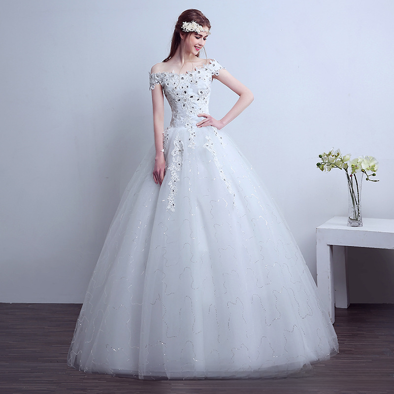 Wedding dress bride new style wedding dress one shoulder simple large size slim retro simple