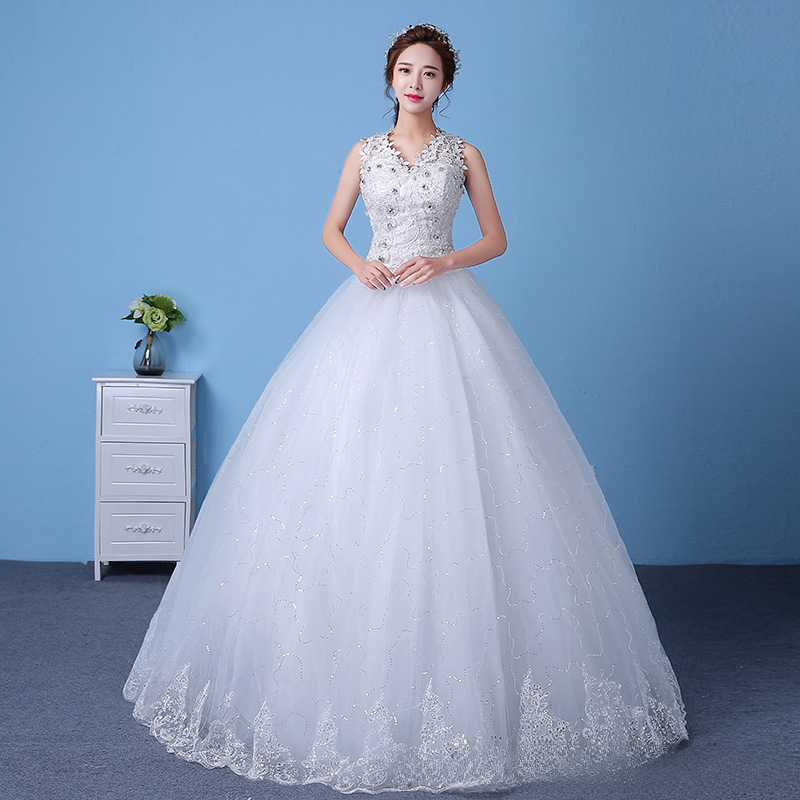 Wedding dress bride floor-length tutu skirt wedding dress slimming wedding dress one-shoulder v-neck new style