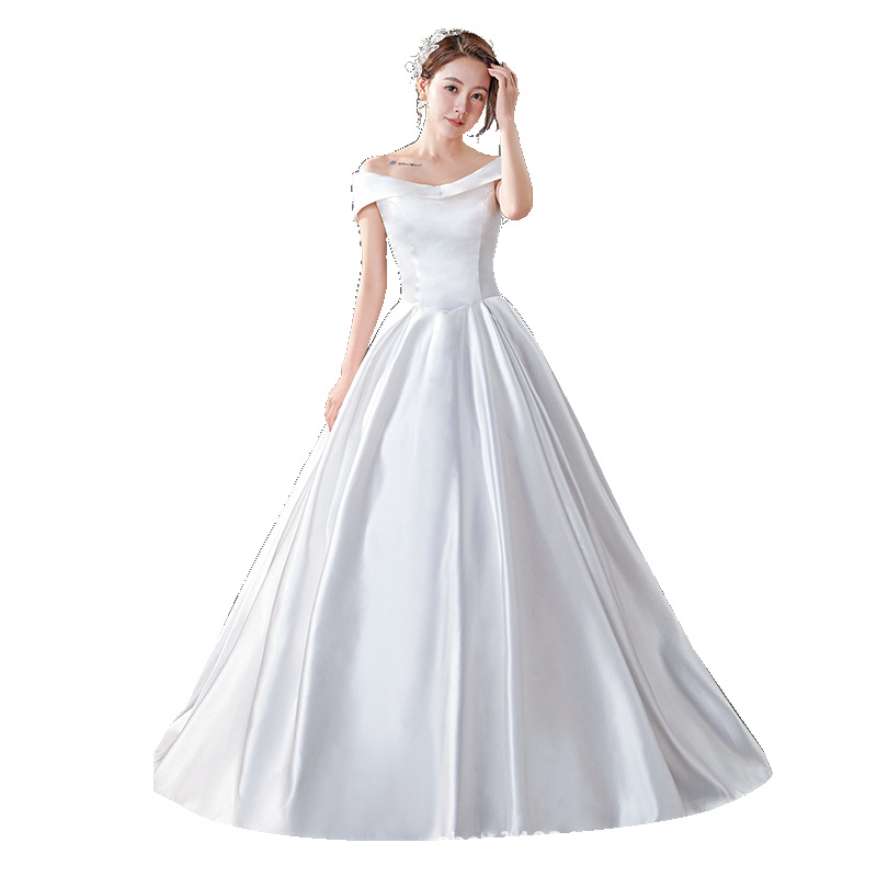 Main wedding dress, new style, floor-length one-shoulder, Mori-style super fairy dream wedding dress, new style, simple and slimming style