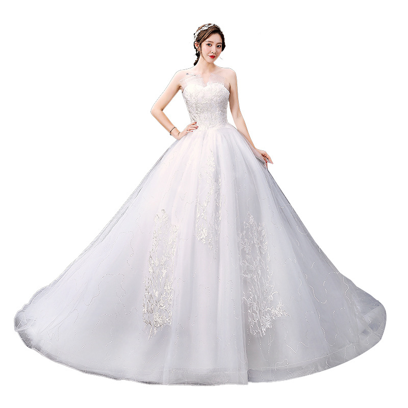 Tube top simple main wedding dress new style slimming big tail starry sky dreamy forest style bride plus size