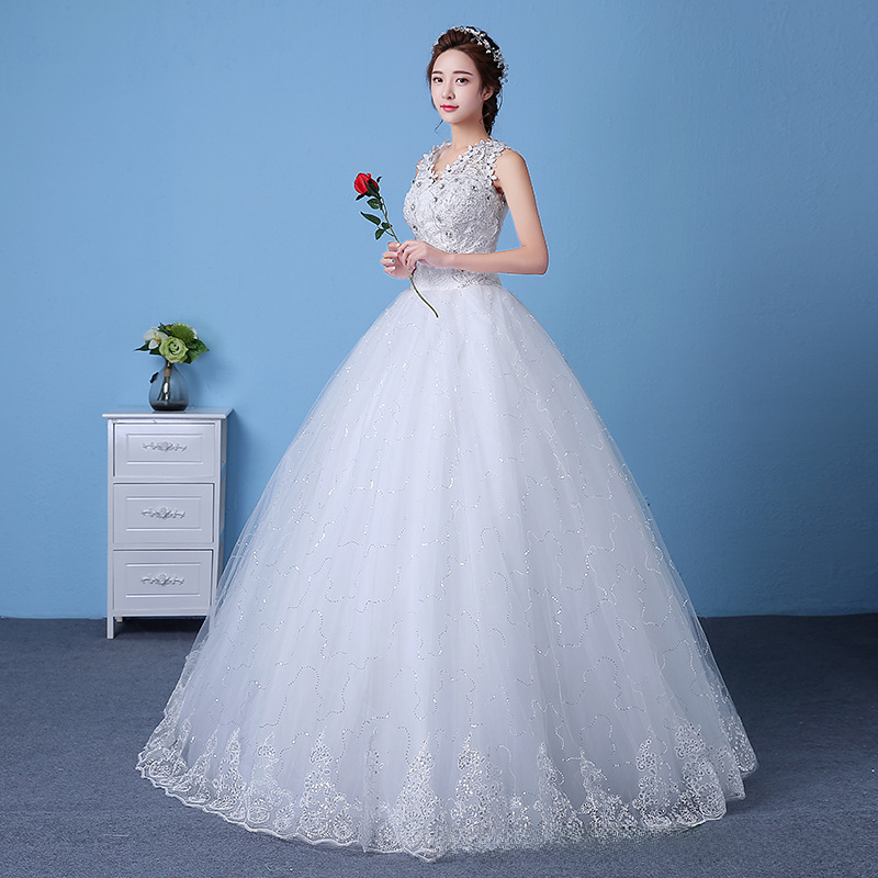 Wedding dress bride floor-length tutu skirt wedding dress slimming wedding dress one-shoulder v-neck new style