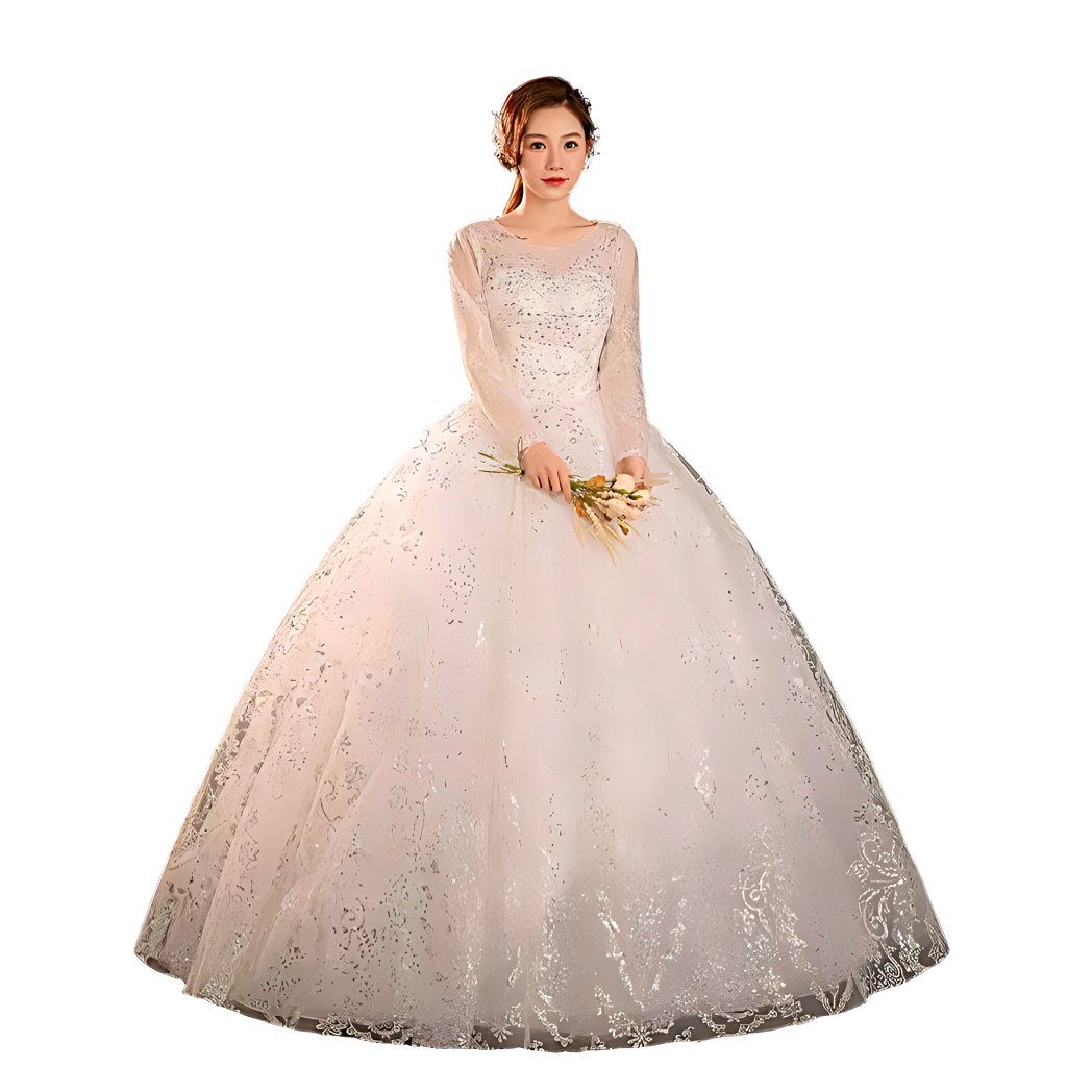 Main wedding dress new style bride small high-end texture light wedding dress one-shoulder long-sleeved tutu skirt