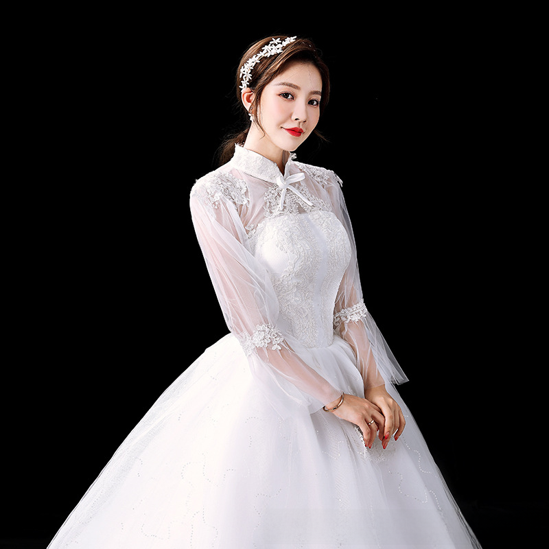 Simple main light wedding dress new style bride one shoulder wedding dress simple large tail with floor-length palace slimming