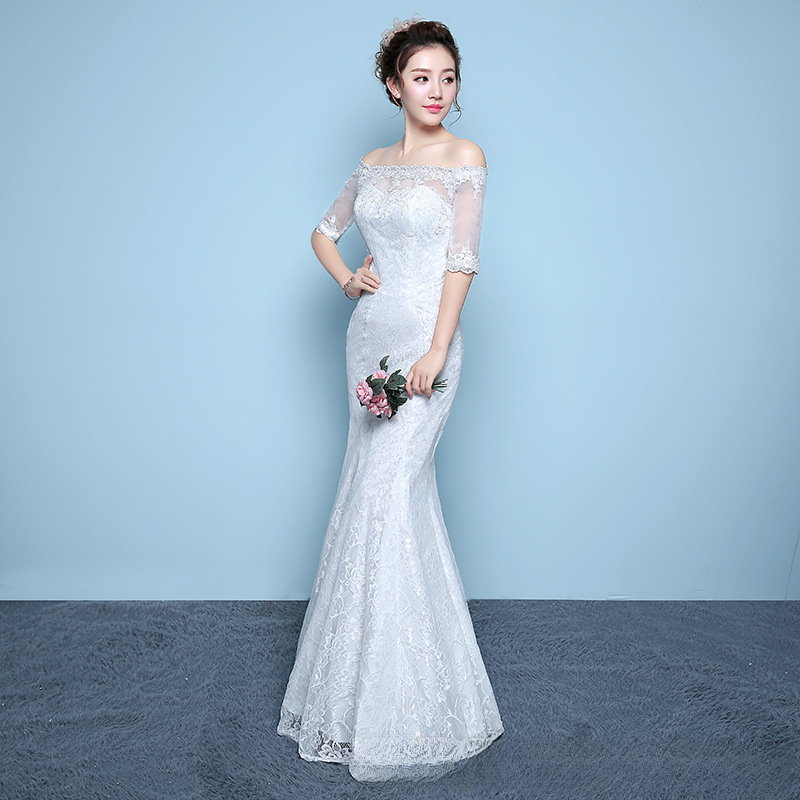 Wedding dress bride slimming large size fishtail waist waist fishtail wedding dress floor-length one-shoulder slim
