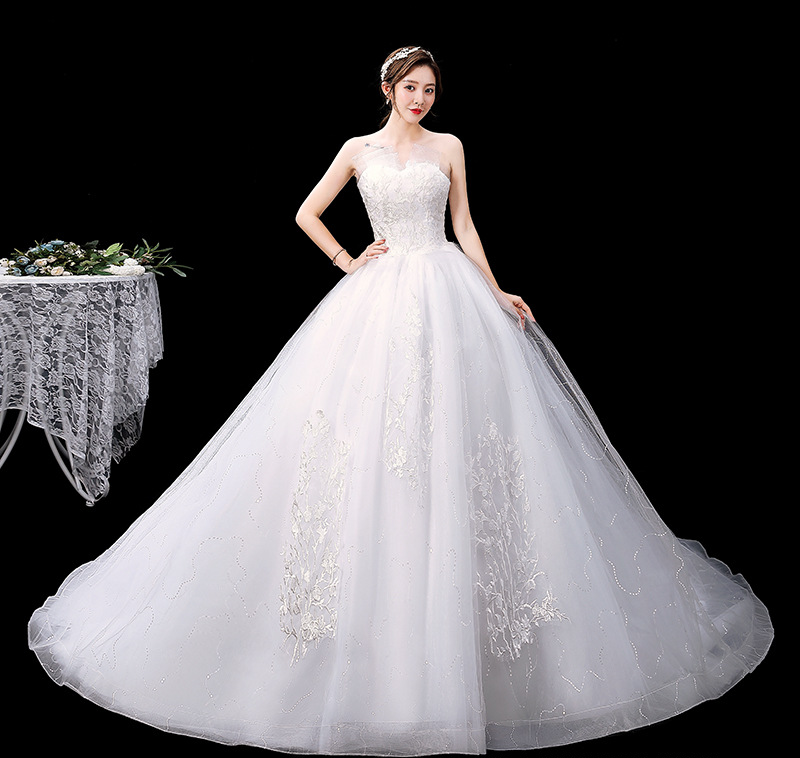 Tube top simple main wedding dress new style slimming big tail starry sky dreamy forest style bride plus size