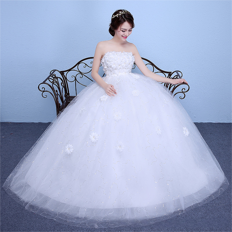 Wedding dress bride new high waist wedding dress long simple floor length plus size