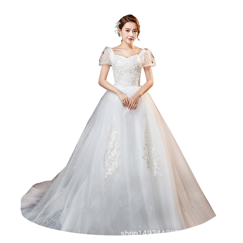 Starry sky simple one-shoulder main wedding dress new style temperament bride luxury palace style trailing summer