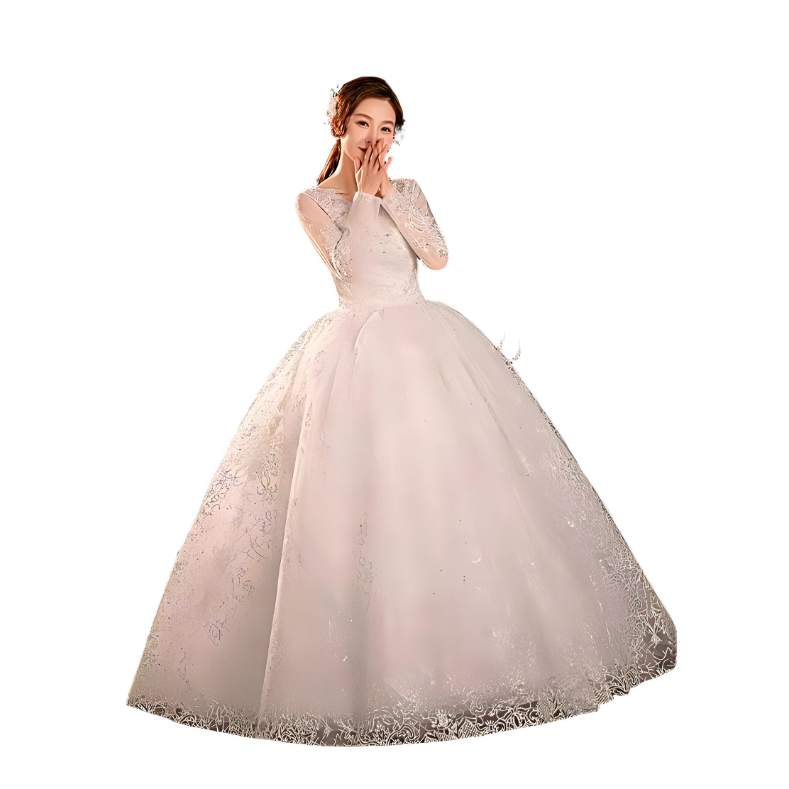 Long-sleeved fugitive princess wedding dress, new style for small brides, main yarn, high quality floor-length