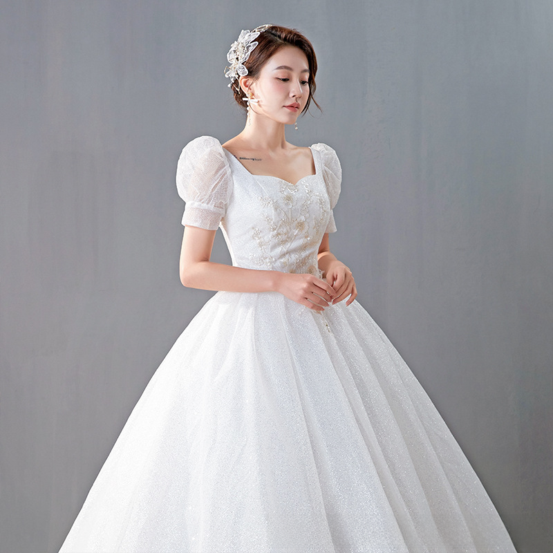 Wedding dress bride floor-length wedding dress new style simple retro one-shoulder slim plus size