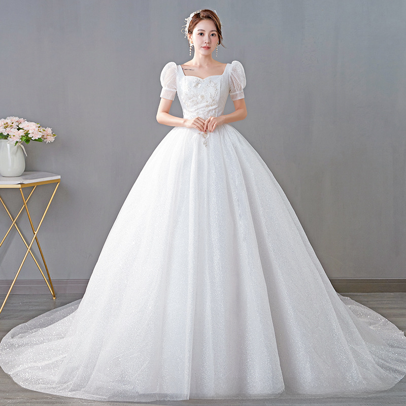 Wedding dress bride floor-length wedding dress new style simple retro one-shoulder slim plus size