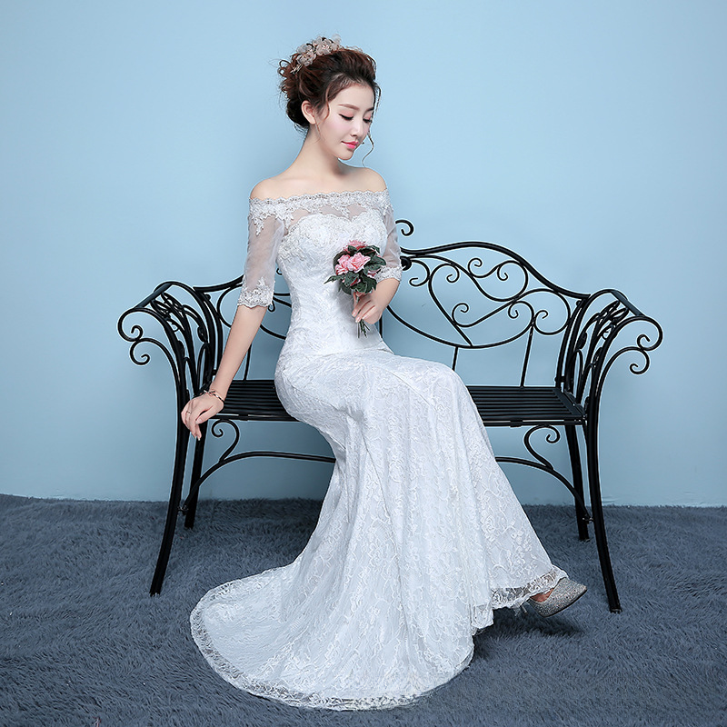 Wedding dress bride slimming large size fishtail waist waist fishtail wedding dress floor-length one-shoulder slim