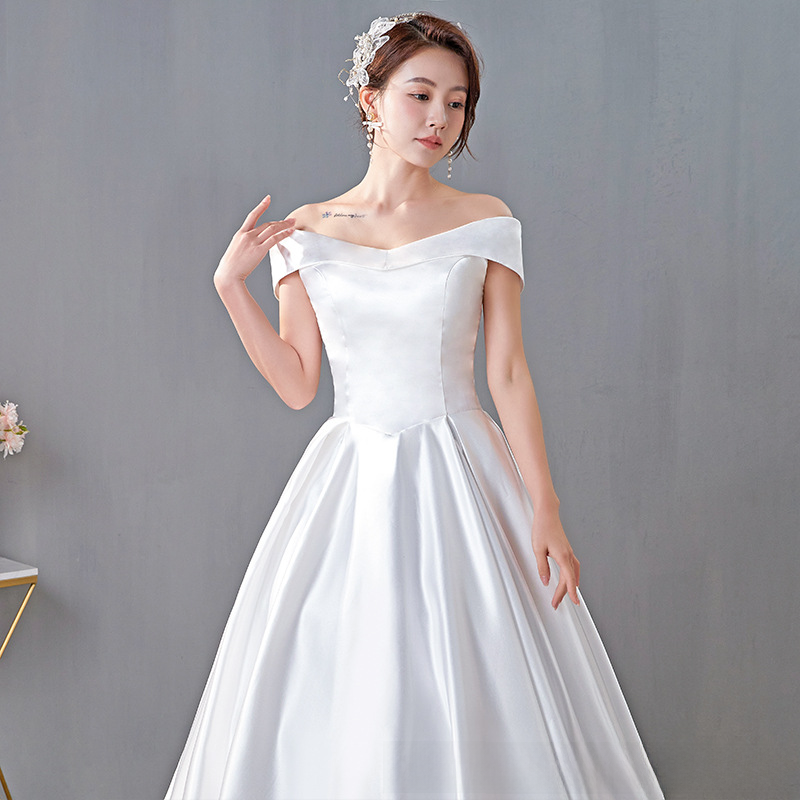Main wedding dress, new style, floor-length one-shoulder, Mori-style super fairy dream wedding dress, new style, simple and slimming style