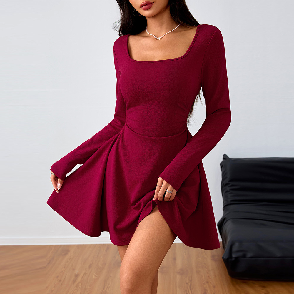 Spring and summer women's square neck elegant dress high waist design dress women's clothing