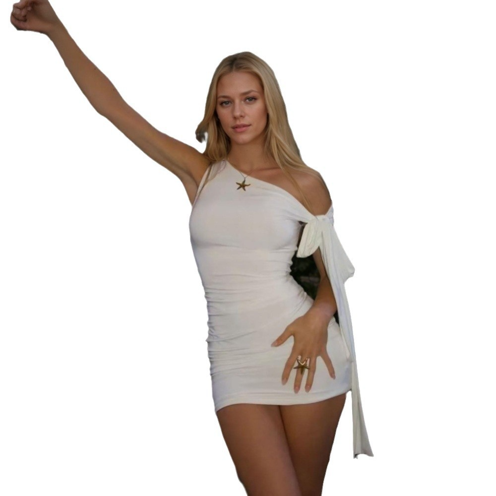 Women's sexy lady style dress spring and summer slope neck off-shoulder skirt women's clothing