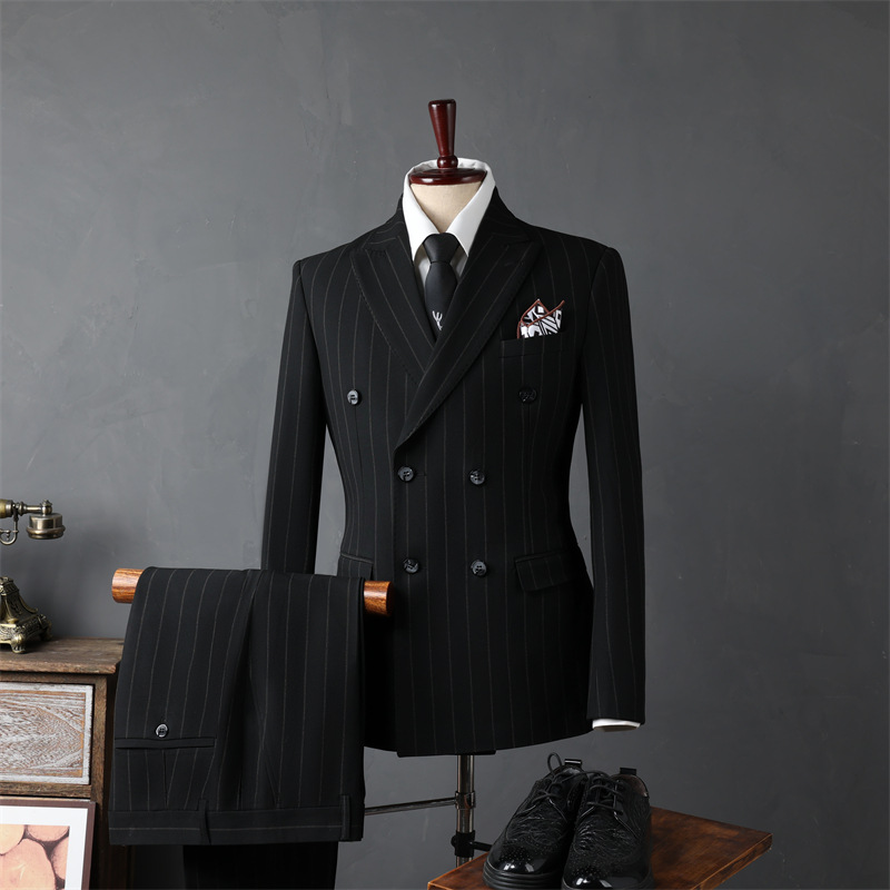 Men's suit casual business formal attire groomsmen suit groom wedding double breasted striped suit jacket men's clothing three-piece