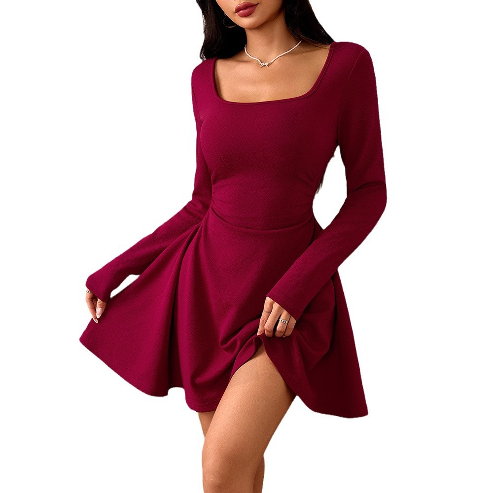 Spring and summer women's square neck elegant dress high waist design dress women's clothing