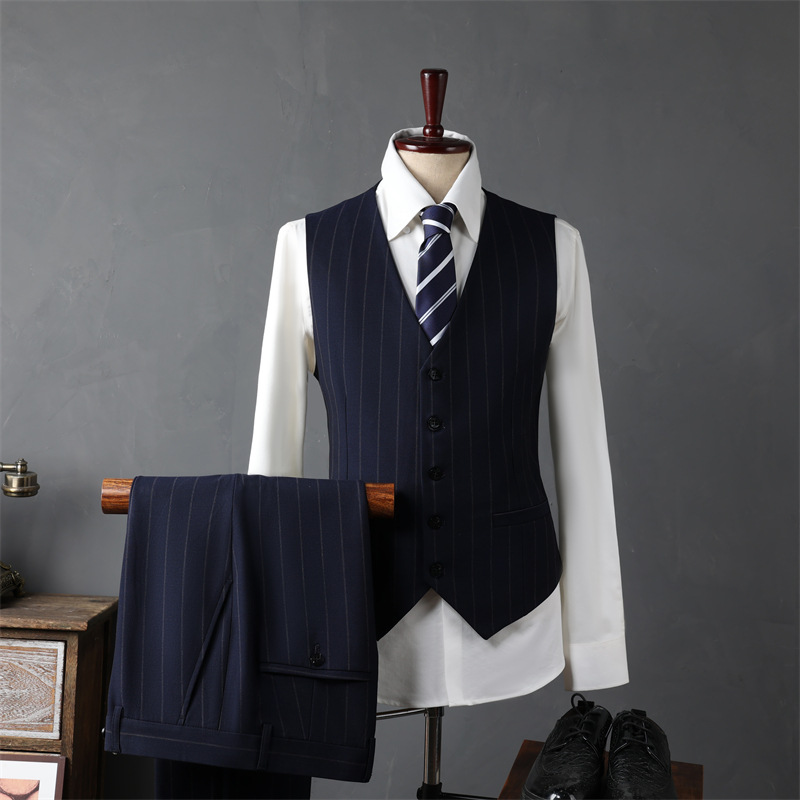 Men's suit casual business formal attire groomsmen suit groom wedding double breasted striped suit jacket men's clothing three-piece