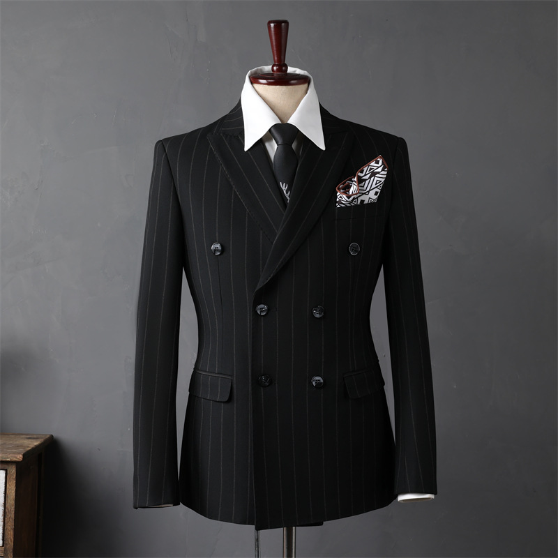 Men's suit casual business formal attire groomsmen suit groom wedding double breasted striped suit jacket men's clothing three-piece