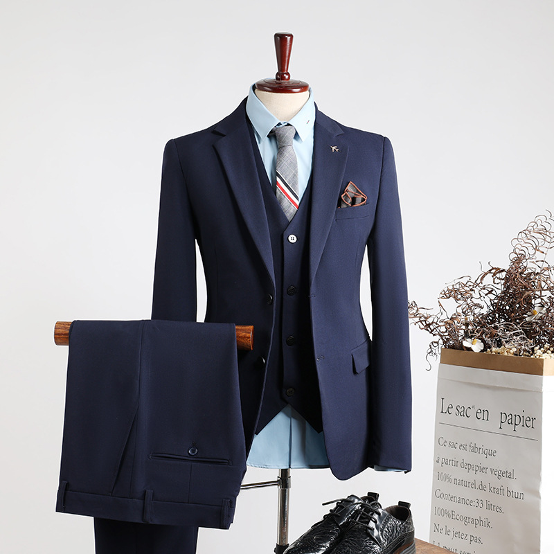 Blue suit men's suit fashionable slim wedding dress groomsmen suit business casual professional formal suit men's clothing three-piece