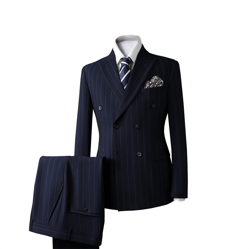 Men's suit casual business formal attire groomsmen suit groom wedding double breasted striped suit jacket men's clothing three-piece