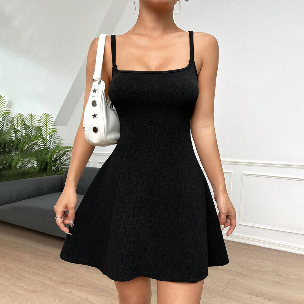 Sexy Square Neck Sleeveless Dress Summer Backless Design A-Line Skirt women's clothing