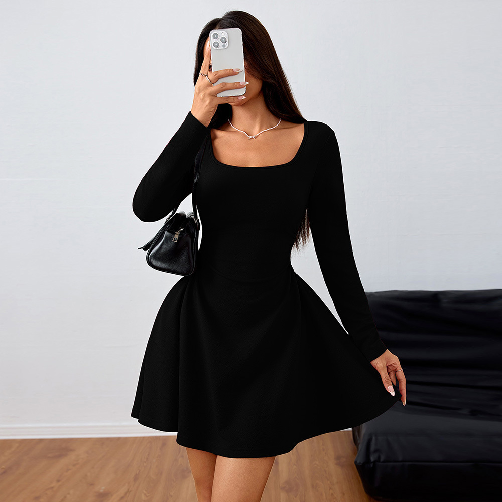 Spring and summer women's square neck elegant dress high waist design dress women's clothing