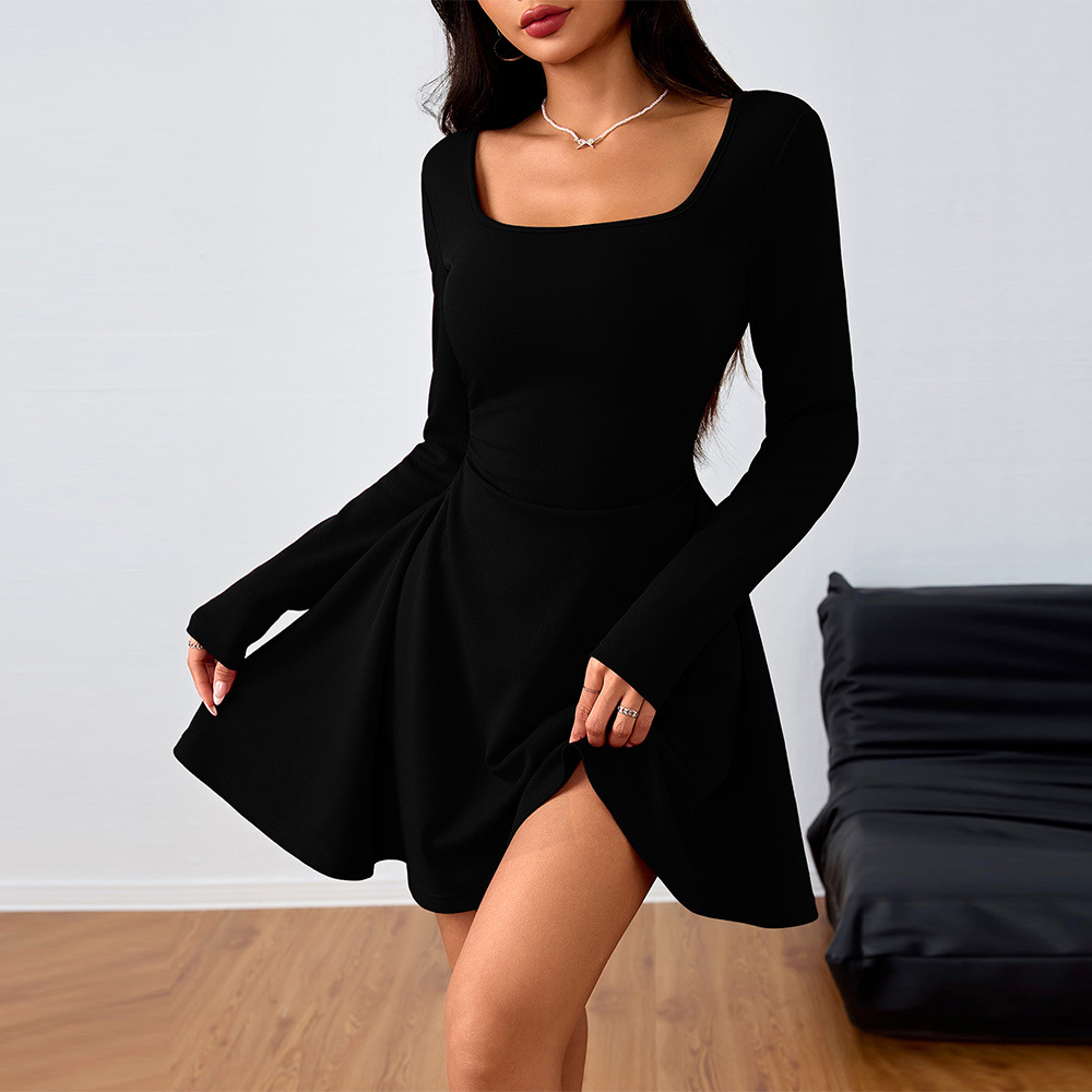 Spring and summer women's square neck elegant dress high waist design dress women's clothing
