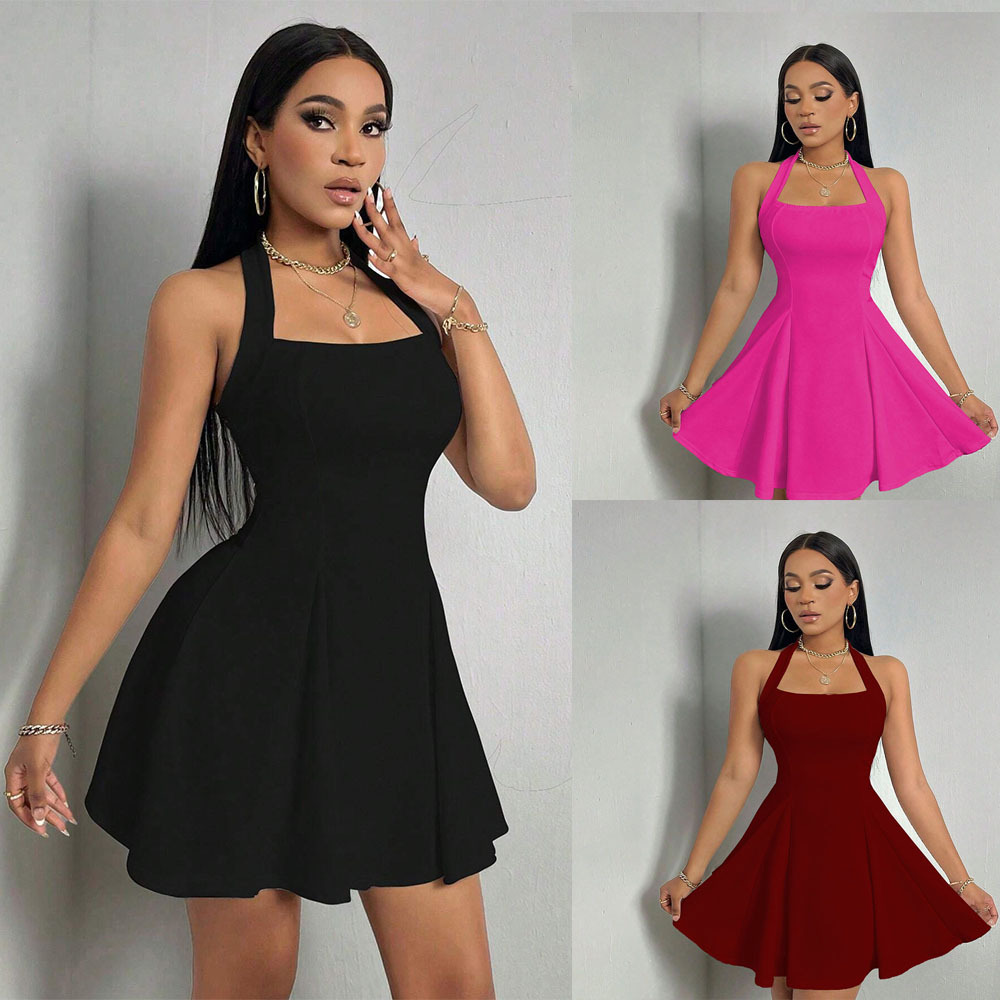 Women's Sexy Halter Neck Backless Waist A-Line Swing Short Skirt Dress women's clothing
