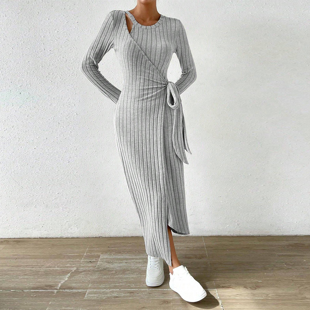 Spring and summer women's knitted gray dress irregular long skirt women's clothing