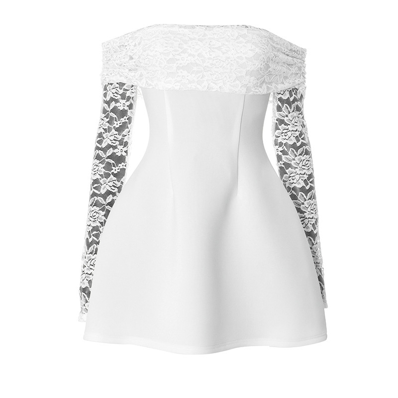 Women's clothing summer style one-shoulder long-sleeved sexy slim lace short dress