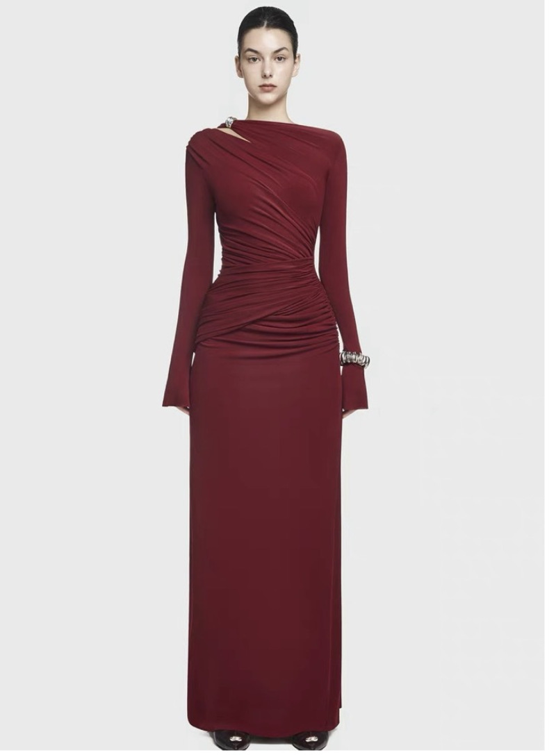 Autumn fashionable long-sleeved elegant pleated waist-style high-end dress women's clothing