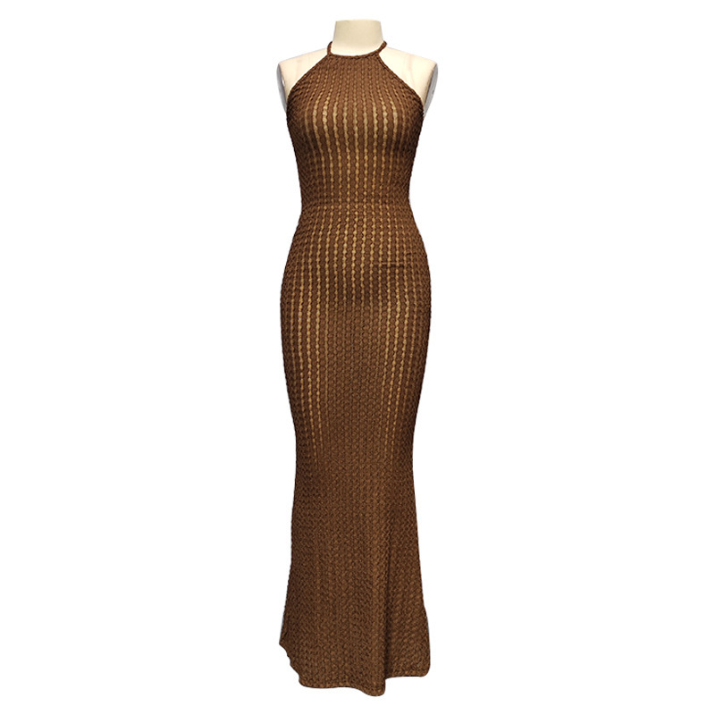 Autumn women's elegant halter neck knitted sleeveless slim dress women's clothing